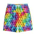Rainbow Cubes Pattern Print Cotton Shorts