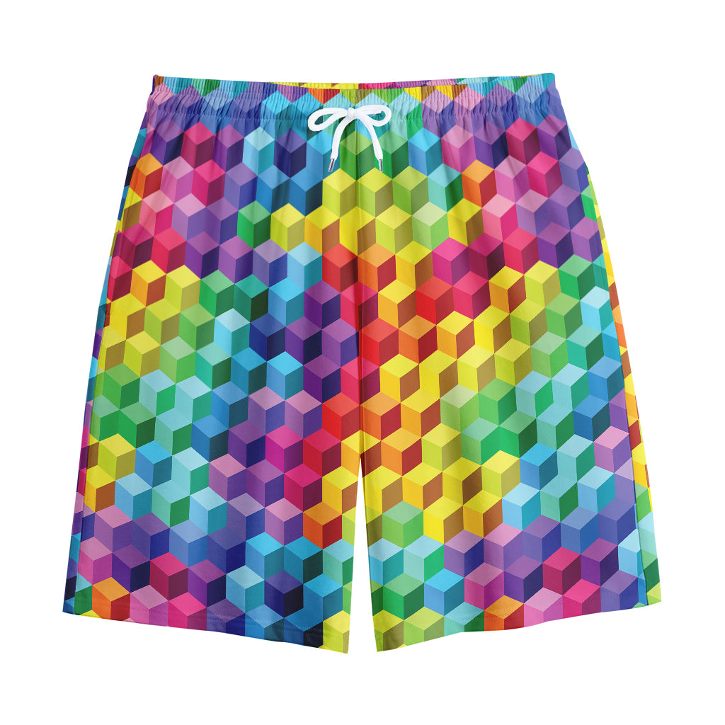 Rainbow Cubes Pattern Print Cotton Shorts