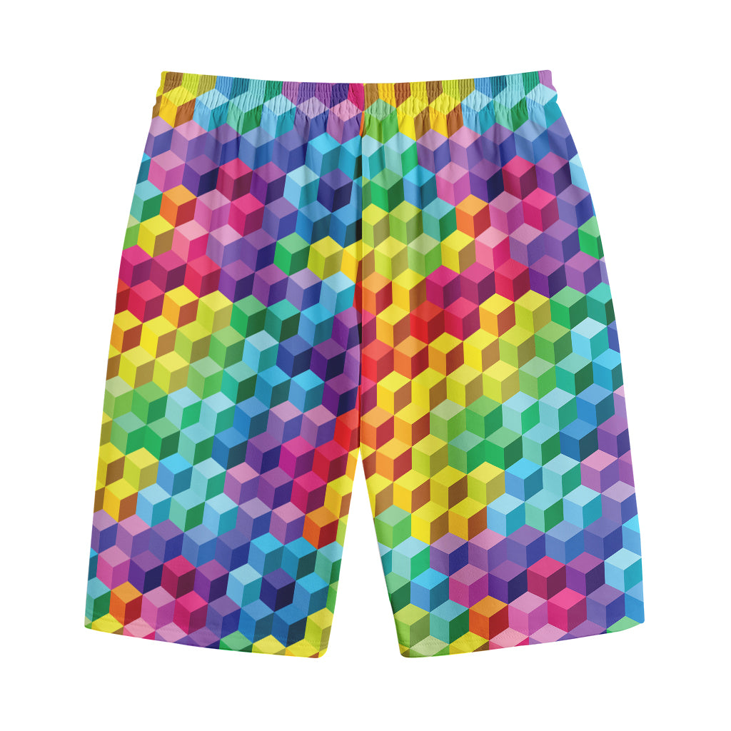 Rainbow Cubes Pattern Print Cotton Shorts