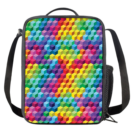 Rainbow Cubes Pattern Print Crossbody Lunch Bag