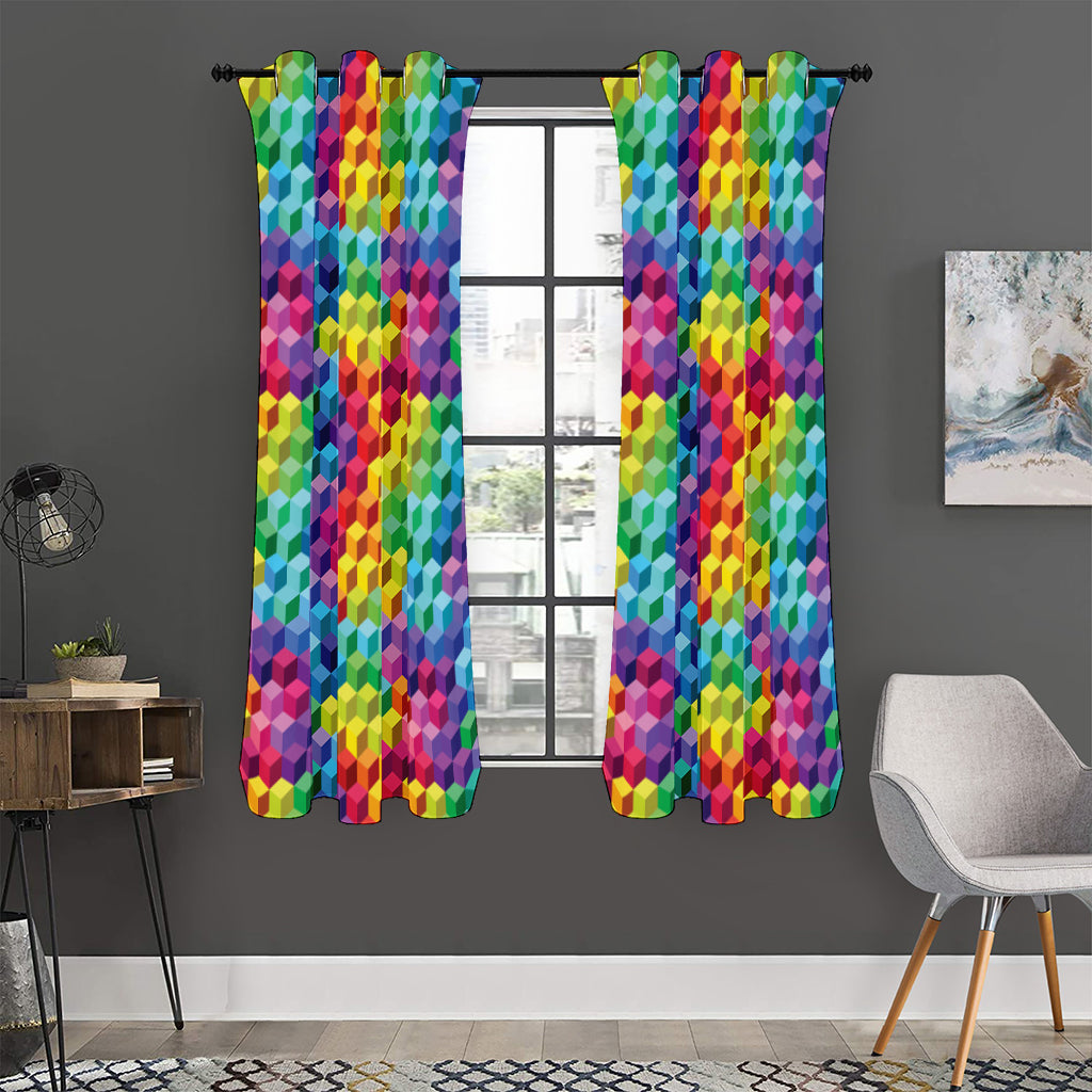 Rainbow Cubes Pattern Print Curtain