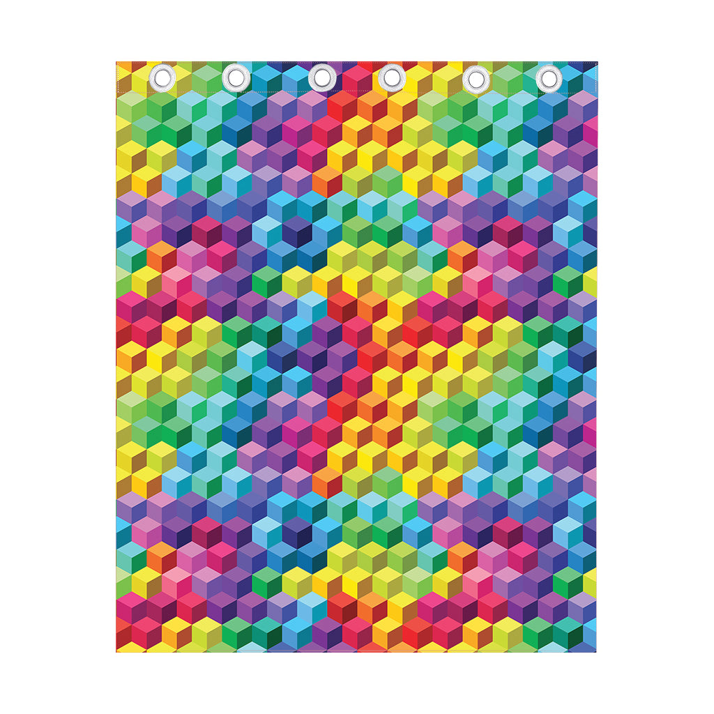 Rainbow Cubes Pattern Print Curtain