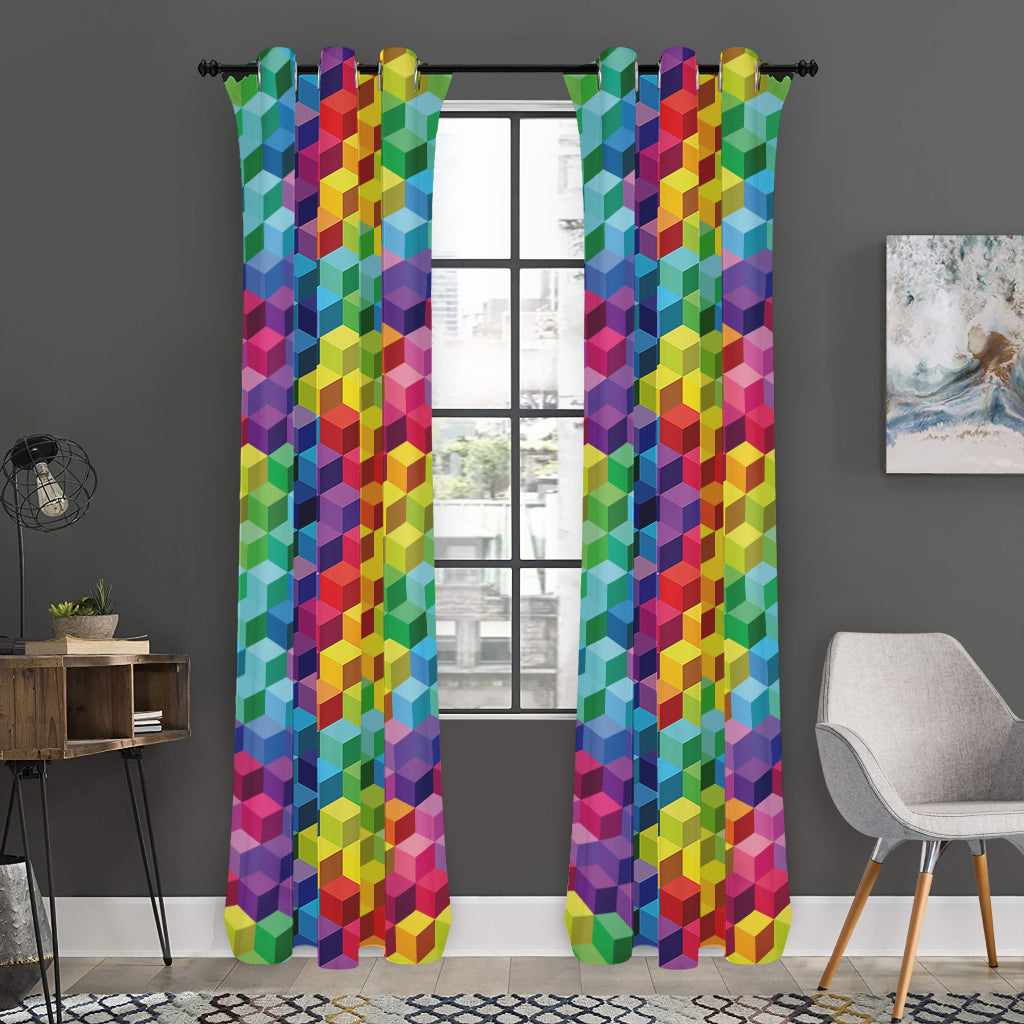 Rainbow Cubes Pattern Print Curtain