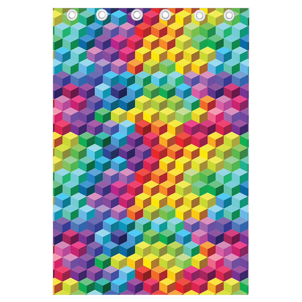 Rainbow Cubes Pattern Print Curtain