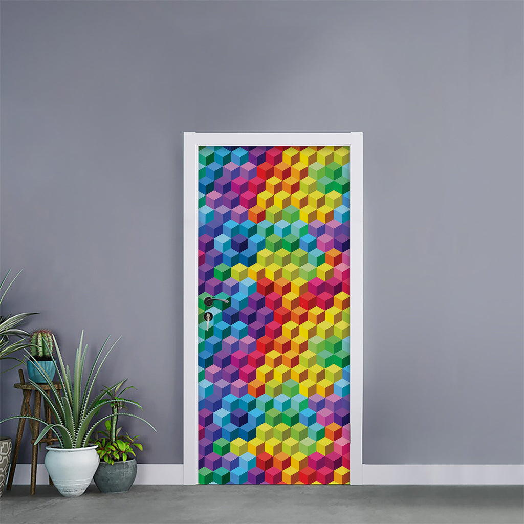 Rainbow Cubes Pattern Print Door Sticker