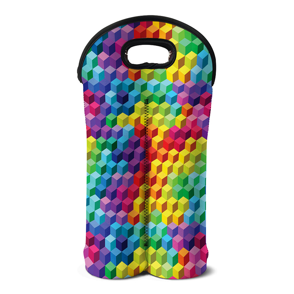 Rainbow Cubes Pattern Print Double Neoprene Wine Tote