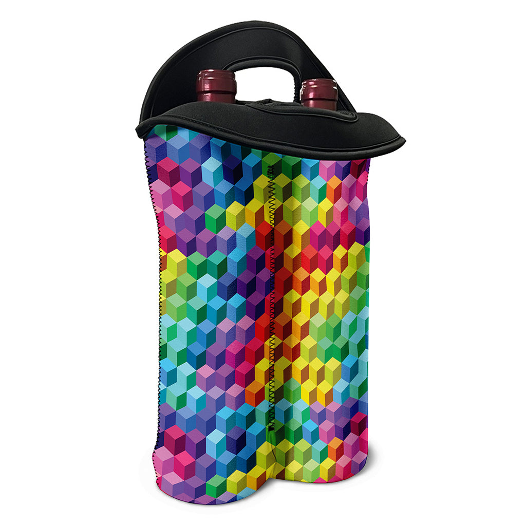 Rainbow Cubes Pattern Print Double Neoprene Wine Tote