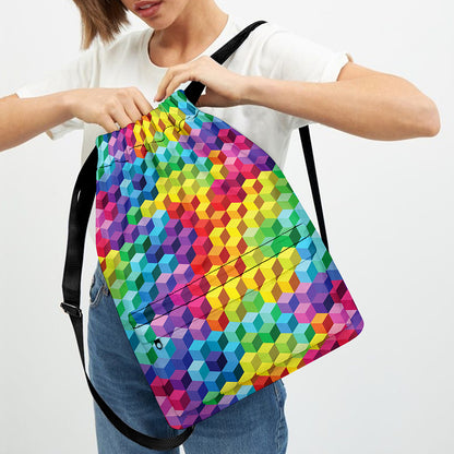 Rainbow Cubes Pattern Print Drawstring Backpack