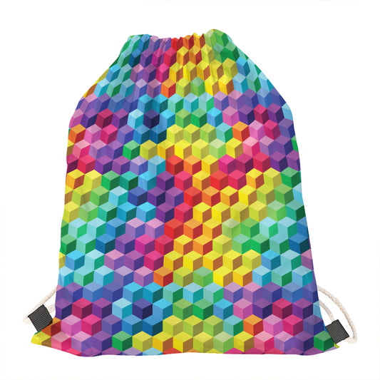 Rainbow Cubes Pattern Print Drawstring Bag