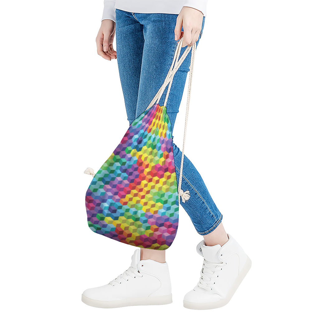 Rainbow Cubes Pattern Print Drawstring Bag