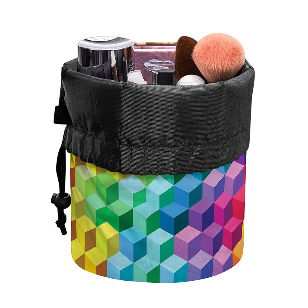 Rainbow Cubes Pattern Print Drawstring Makeup Bag