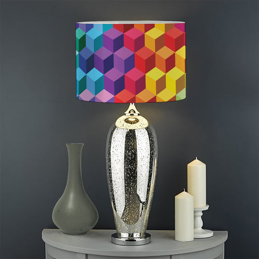 Rainbow Cubes Pattern Print Drum Lamp Shade