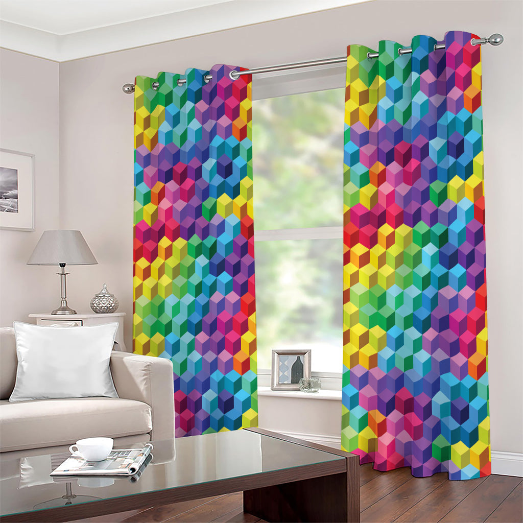 Rainbow Cubes Pattern Print Extra Wide Grommet Curtains