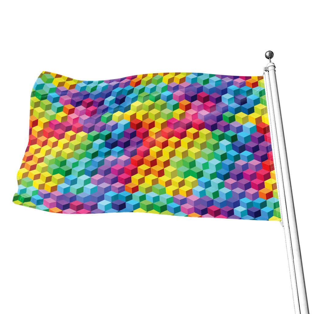Rainbow Cubes Pattern Print Flag