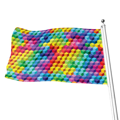 Rainbow Cubes Pattern Print Flag
