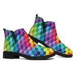 Rainbow Cubes Pattern Print Flat Ankle Boots