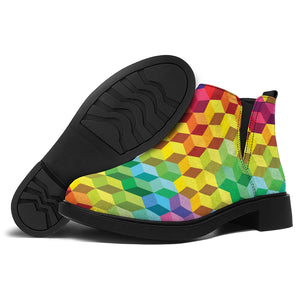 Rainbow Cubes Pattern Print Flat Ankle Boots