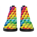 Rainbow Cubes Pattern Print Flat Ankle Boots