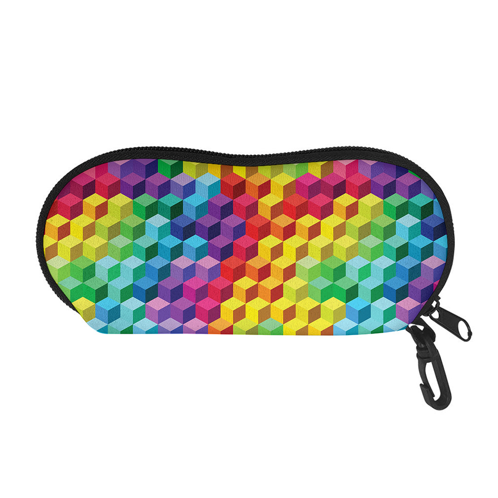 Rainbow Cubes Pattern Print Glasses Case