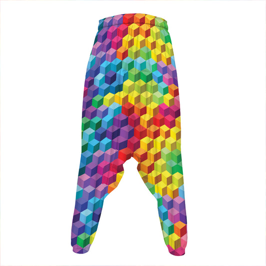 Rainbow Cubes Pattern Print Hammer Pants