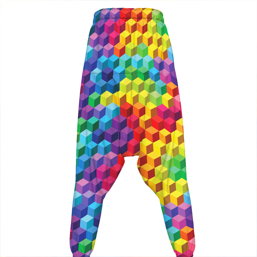 Rainbow Cubes Pattern Print Hammer Pants