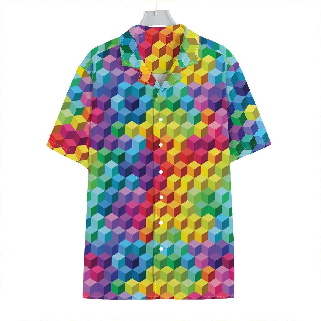 Rainbow Cubes Pattern Print Hawaiian Shirt
