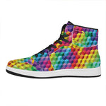 Rainbow Cubes Pattern Print High Top Leather Sneakers