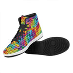 Rainbow Cubes Pattern Print High Top Leather Sneakers