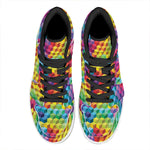 Rainbow Cubes Pattern Print High Top Leather Sneakers