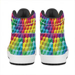 Rainbow Cubes Pattern Print High Top Leather Sneakers