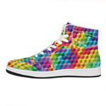 Rainbow Cubes Pattern Print High Top Leather Sneakers