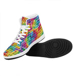 Rainbow Cubes Pattern Print High Top Leather Sneakers