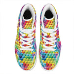 Rainbow Cubes Pattern Print High Top Leather Sneakers