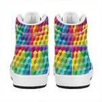 Rainbow Cubes Pattern Print High Top Leather Sneakers