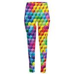 Rainbow Cubes Pattern Print High-Waisted Pocket Leggings