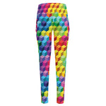 Rainbow Cubes Pattern Print High-Waisted Pocket Leggings