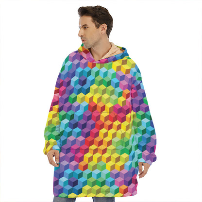 Rainbow Cubes Pattern Print Hoodie Blanket
