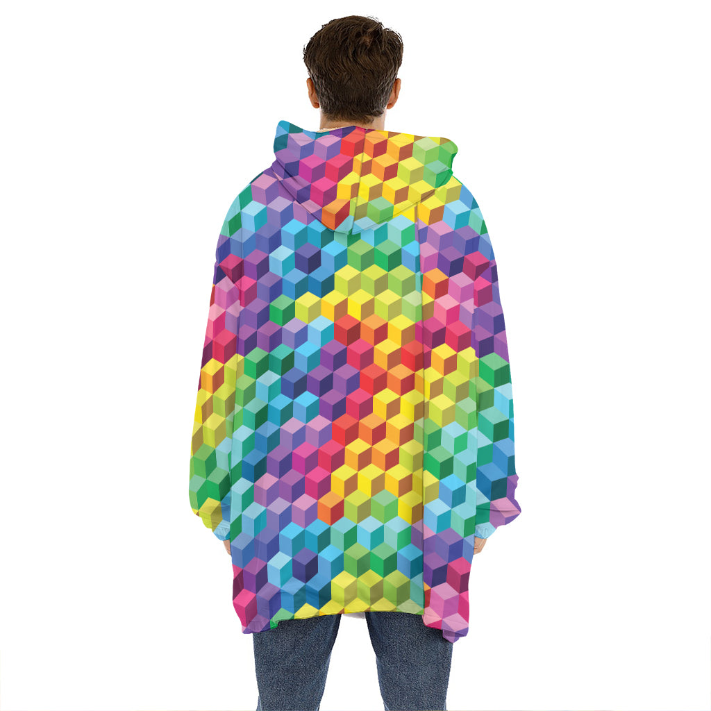 Rainbow Cubes Pattern Print Hoodie Blanket