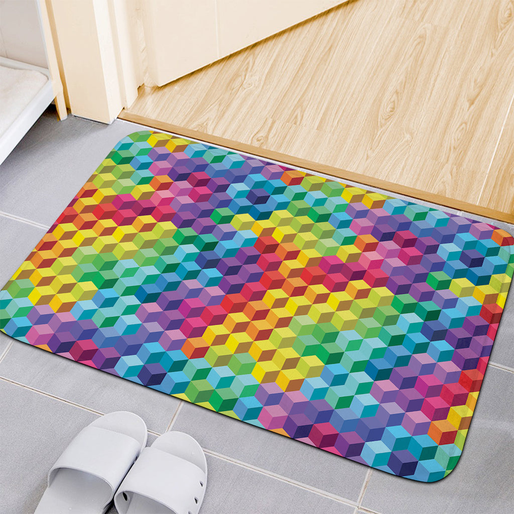 Rainbow Cubes Pattern Print Indoor Door Mat
