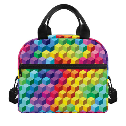 Rainbow Cubes Pattern Print Insulated Lunch Bag