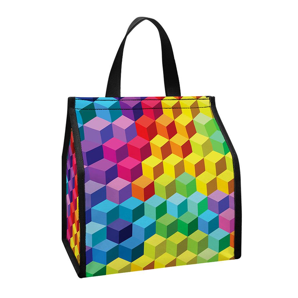 Rainbow Cubes Pattern Print Insulated Lunch Tote