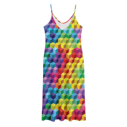 Rainbow Cubes Pattern Print Jersey Midi Cami Dress