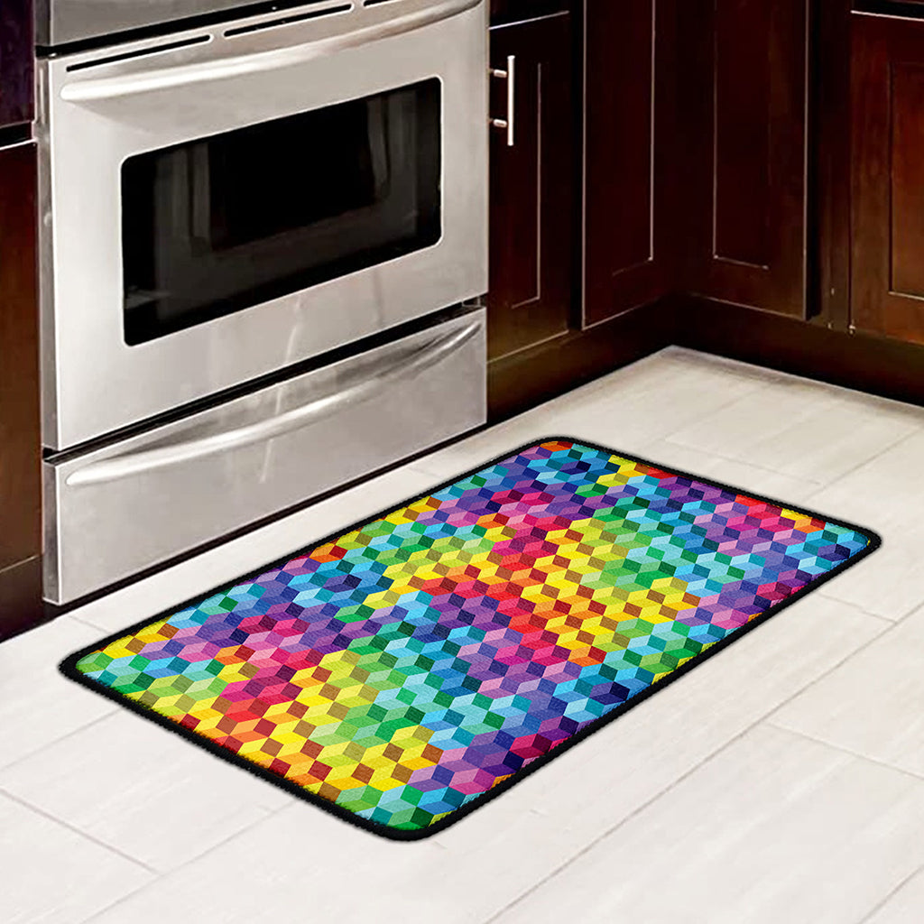Rainbow Cubes Pattern Print Kitchen Mat