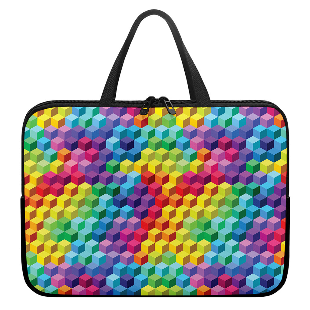 Rainbow Cubes Pattern Print Laptop Sleeve With Handle