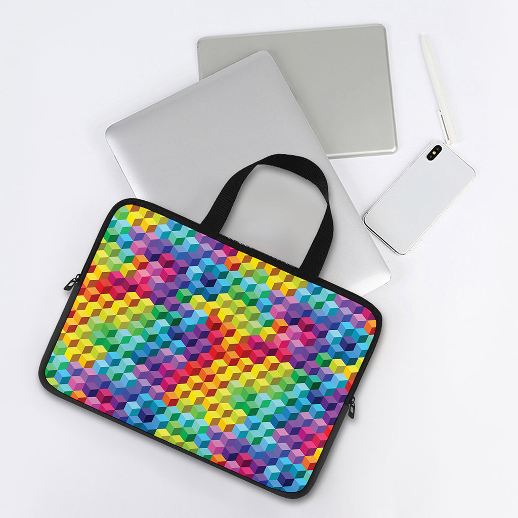 Rainbow Cubes Pattern Print Laptop Sleeve With Handle