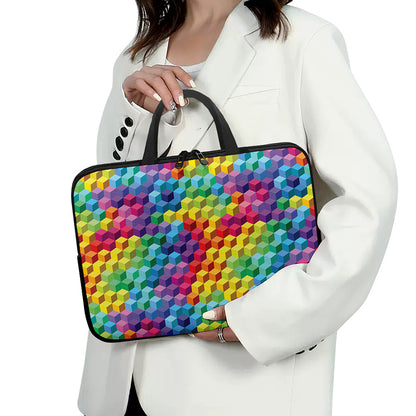 Rainbow Cubes Pattern Print Laptop Sleeve With Handle