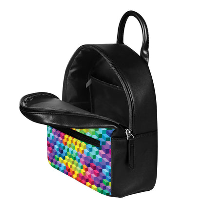 Rainbow Cubes Pattern Print Leather Backpack