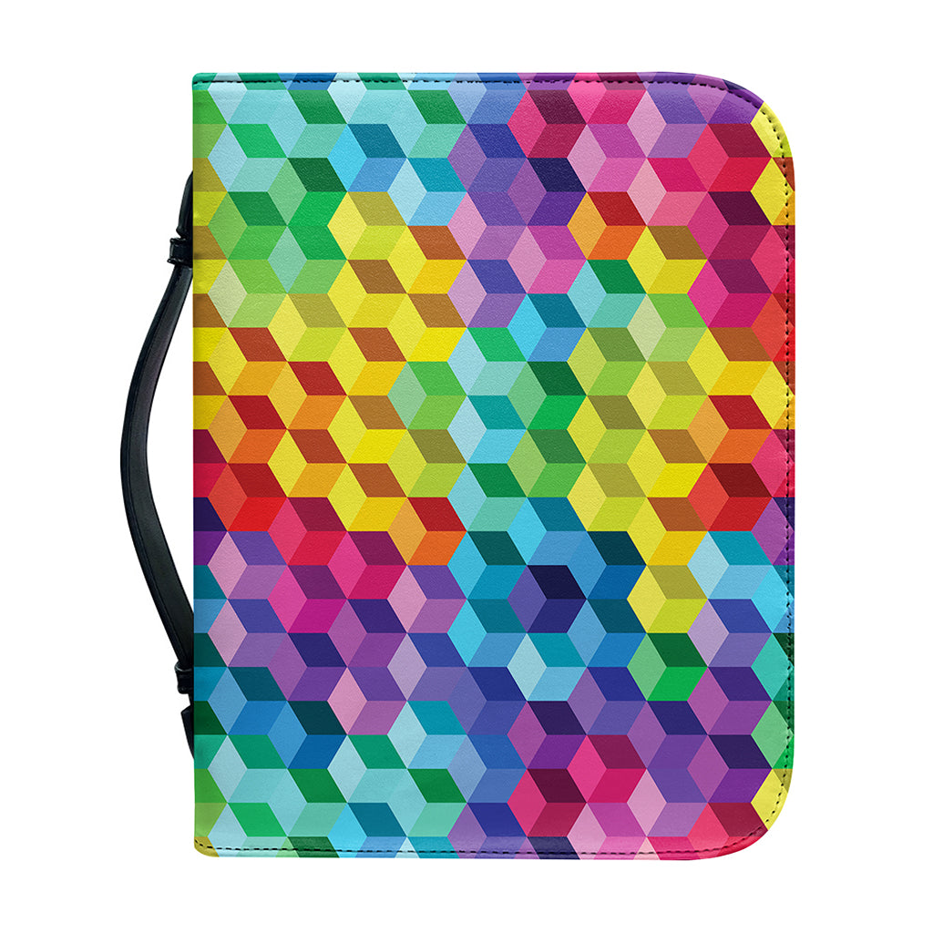 Rainbow Cubes Pattern Print Leather Bible Cover