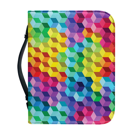 Rainbow Cubes Pattern Print Leather Bible Cover