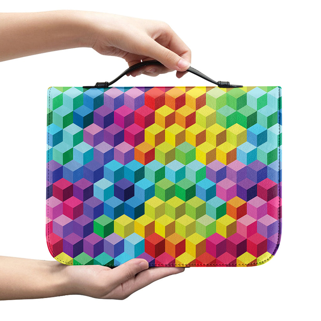 Rainbow Cubes Pattern Print Leather Bible Cover